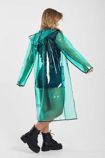 Brave Soul light green Hooded Longline Rain Mac With Contrasting Binding - light green Image 2