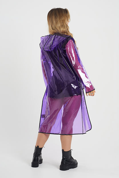 Brave Soul Pale Lilac Hooded Longline Rain Mac With Contrasting Binding - Pale Lilac Image 2