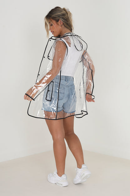 Brave Soul White Hooded Clear Rain Mac With Contrasting Binding - White Image 2