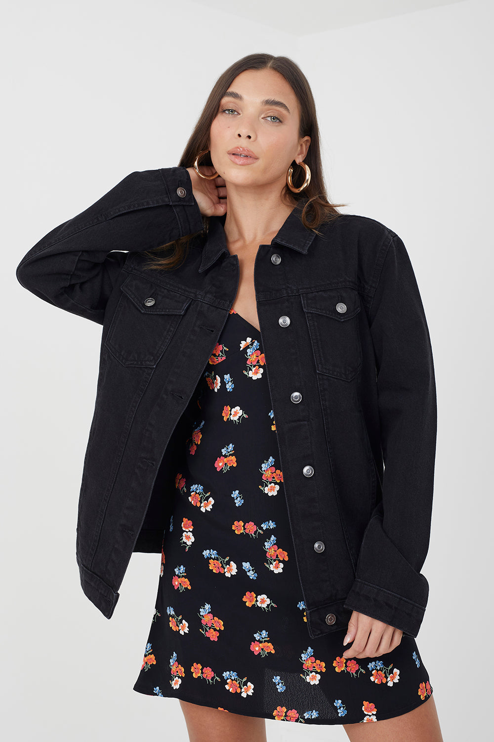 Brave Soul Black Oversized Denim Jacket - Black Image 1