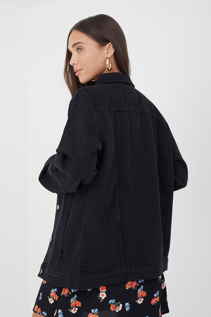 Brave Soul Black Oversized Denim Jacket - Black Image 2