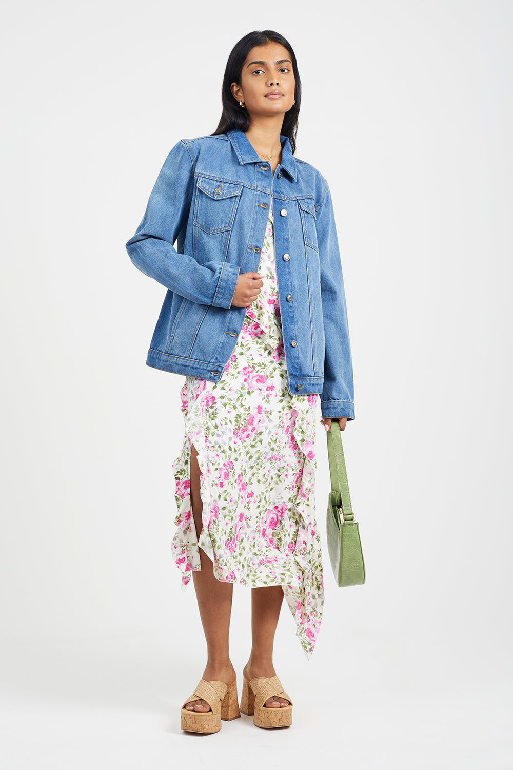 Brave Soul Mid Blue Oversized Denim Jacket - Mid Blue Image 3