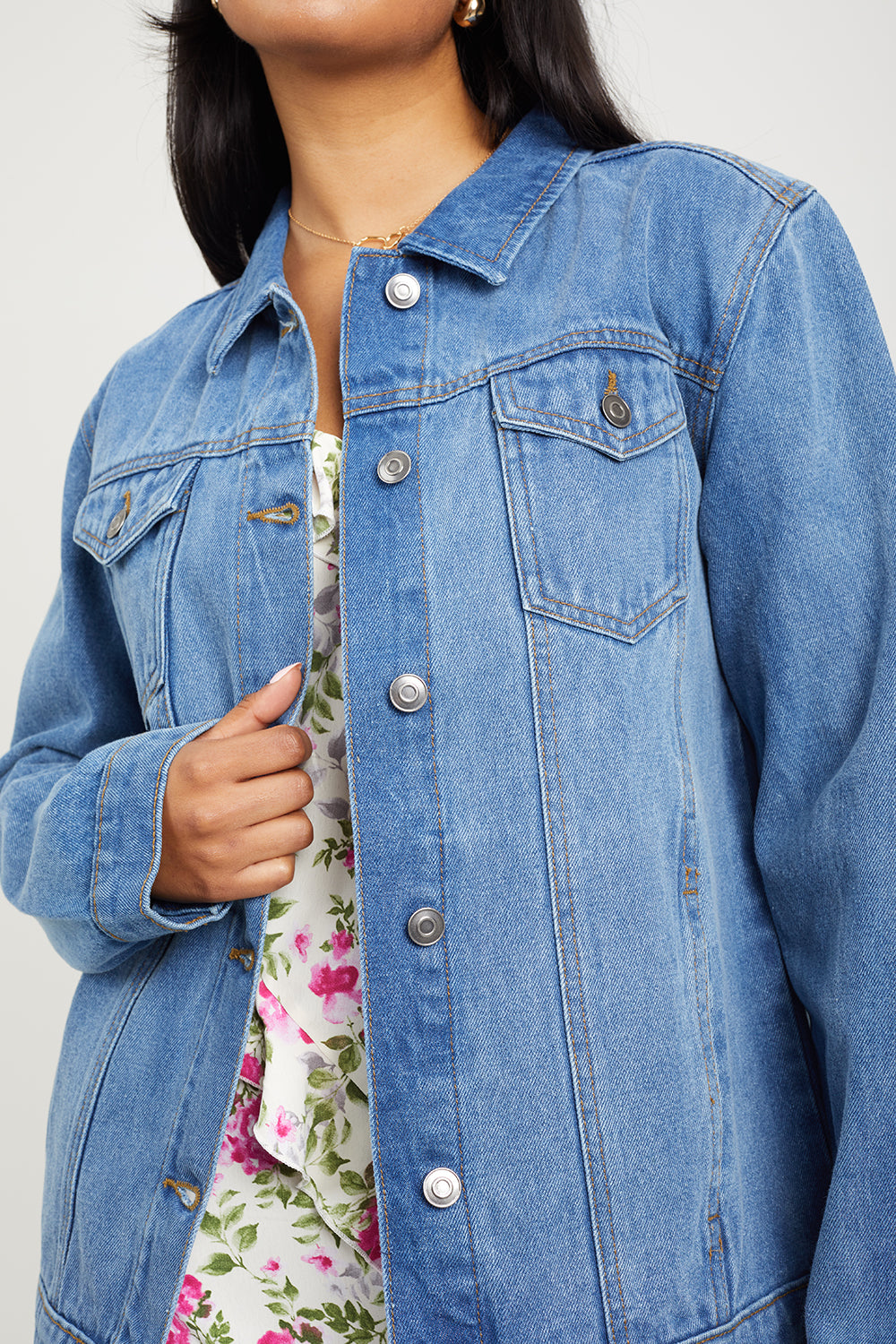 Brave Soul Mid Blue Oversized Denim Jacket - Mid Blue Image 4