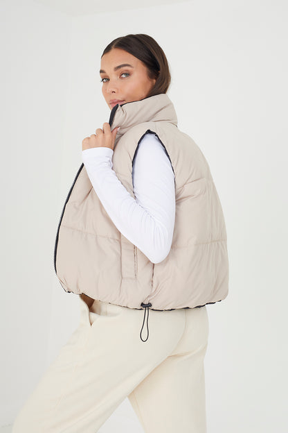 Brave Soul Stone Reversible Cropped Padded Gilet - Stone Image 2