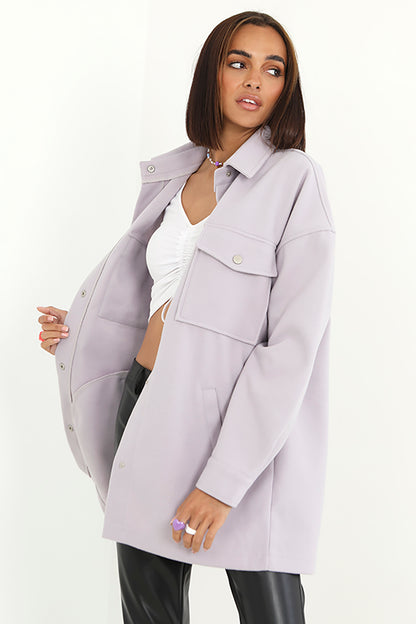 Brave Soul Lilac Faux Wool Shacket  - Lilac Image 3