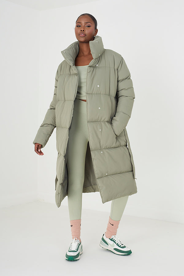 Brave Soul Light Khaki Belted Wrap Puffer Jacket - Light Khaki Image 1