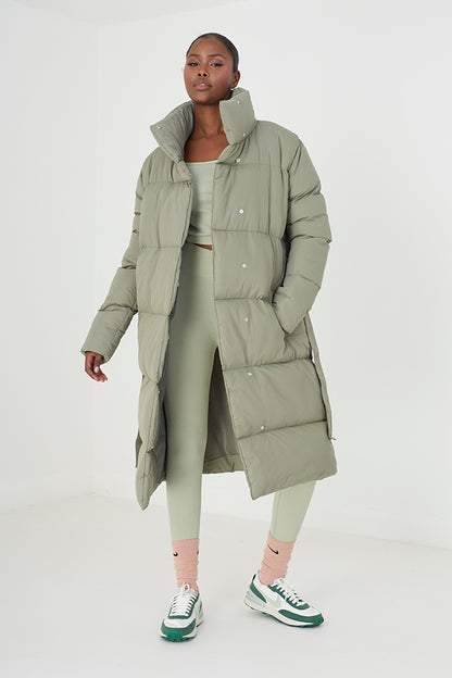 Brave Soul Light Khaki Belted Wrap Puffer Jacket - Light Khaki Image 1