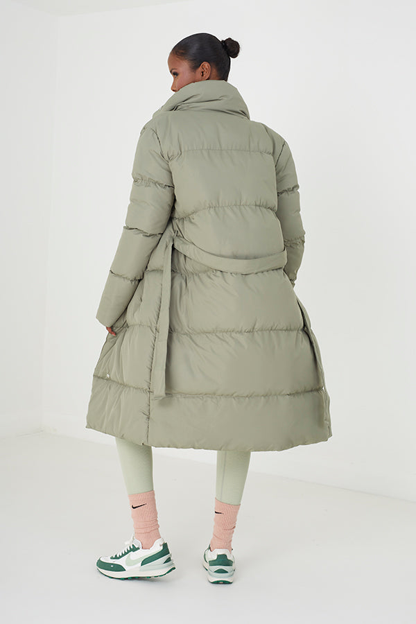 Brave Soul Light Khaki Belted Wrap Puffer Jacket - Light Khaki Image 2