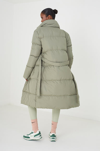 Brave Soul Light Khaki Belted Wrap Puffer Jacket - Light Khaki Image 2