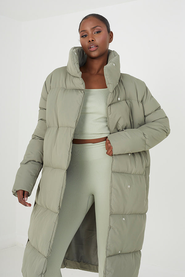 Brave Soul Light Khaki Belted Wrap Puffer Jacket - Light Khaki Image 3