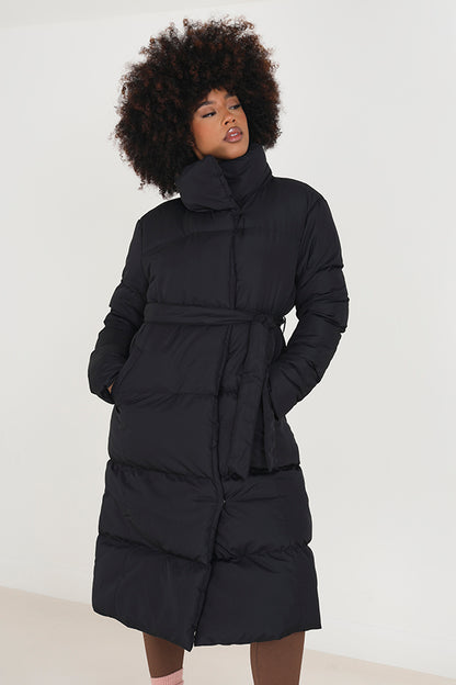 Brave Soul Black Belted Wrap Puffer Jacket - Black Image 1
