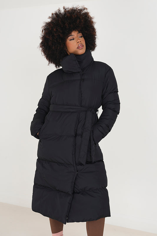 Brave Soul Black Belted Wrap Puffer Jacket - Black Image 1