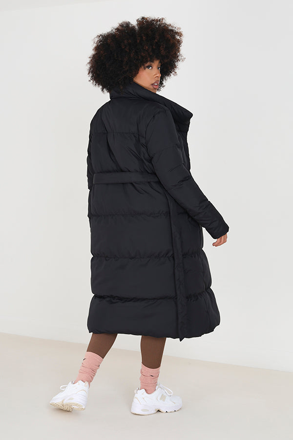 Brave Soul Black Belted Wrap Puffer Jacket - Black Image 2