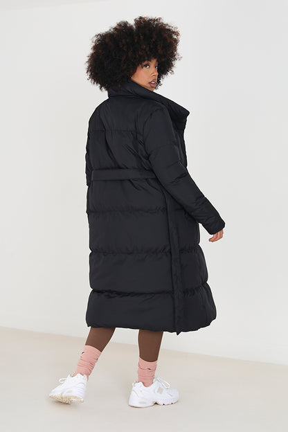 Brave Soul Black Belted Wrap Puffer Jacket - Black Image 2
