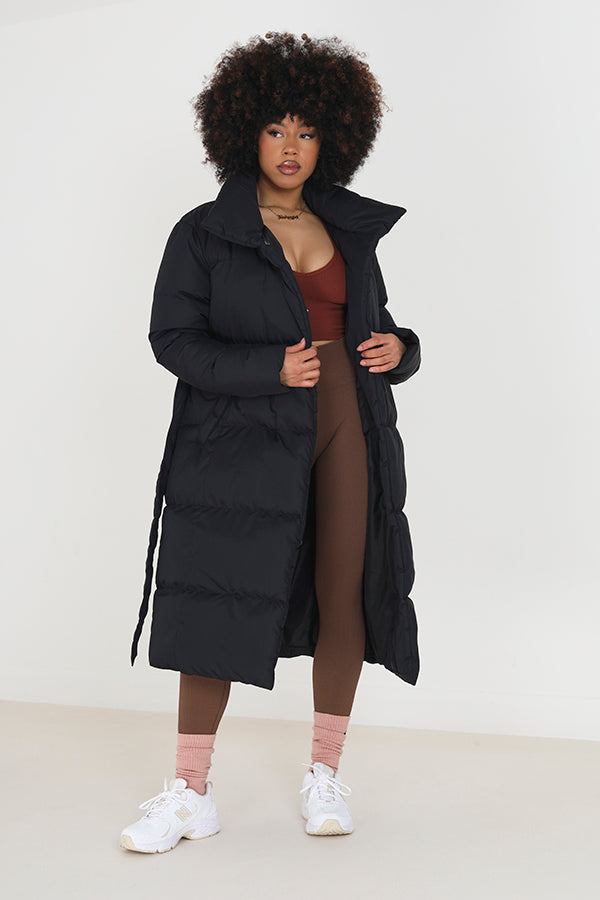 Brave Soul Black Belted Wrap Puffer Jacket - Black Image 3