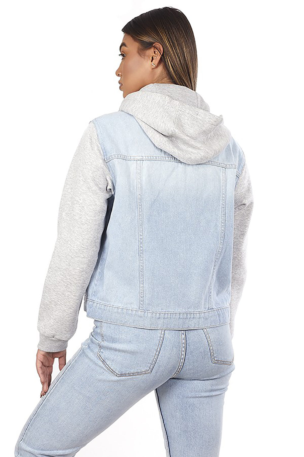 Brave Soul Off White Denim Jacket with Fleece Hood and Sleeves - Off White Image 2
