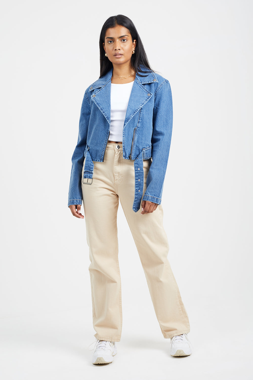 Brave Soul Mid Blue Denim Biker Jacket - Mid Blue Image 3