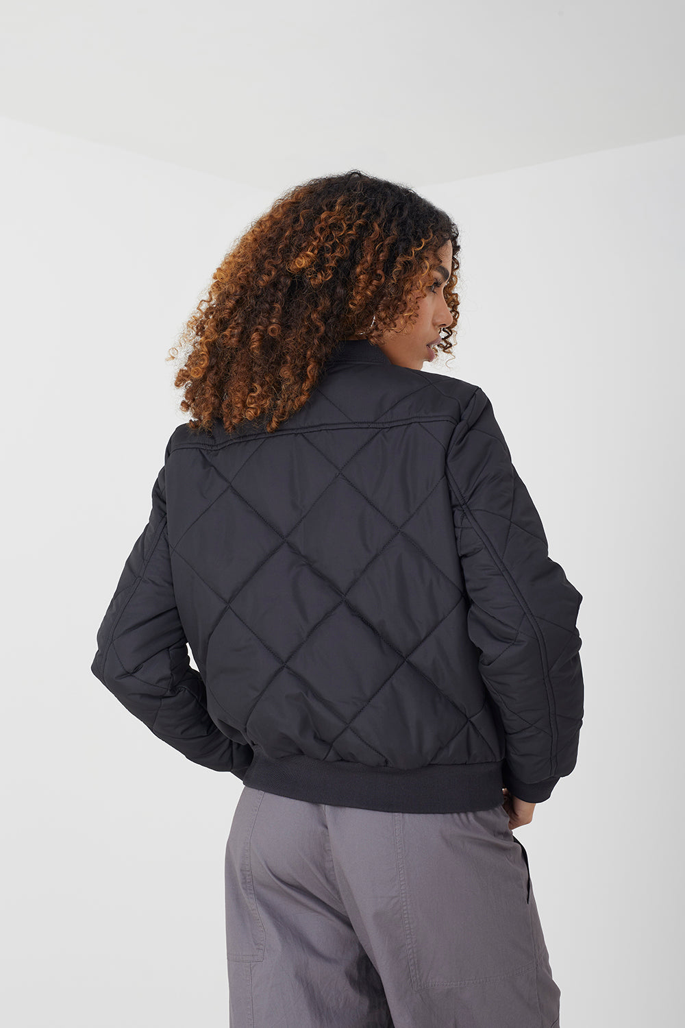 Brave Soul Black Diamond Quilted Bomber Jacket - Black Image 2