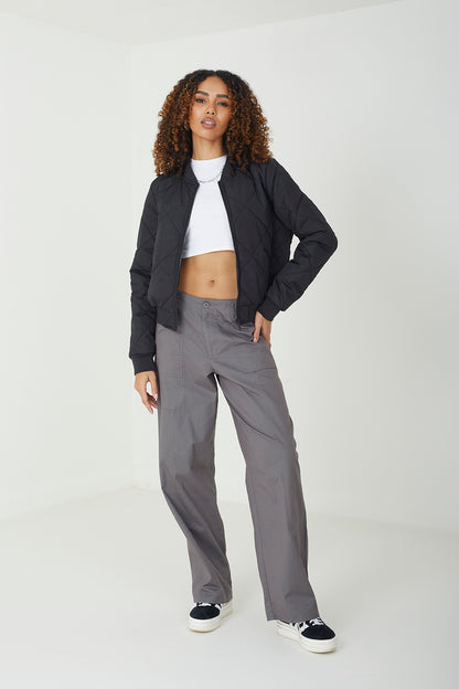 Brave Soul Black Diamond Quilted Bomber Jacket - Black Image 3