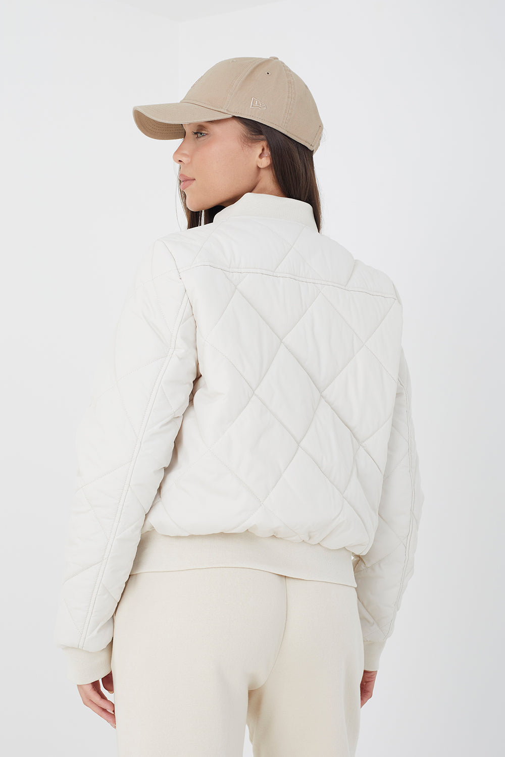 Brave Soul Cream Diamond Quilted Bomber Jacket - Cream Image 2