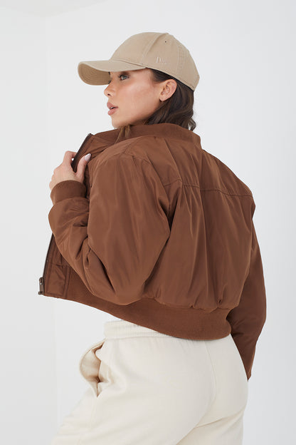 Brave Soul Tan Cropped Bomber Jacket - Tan Image 2