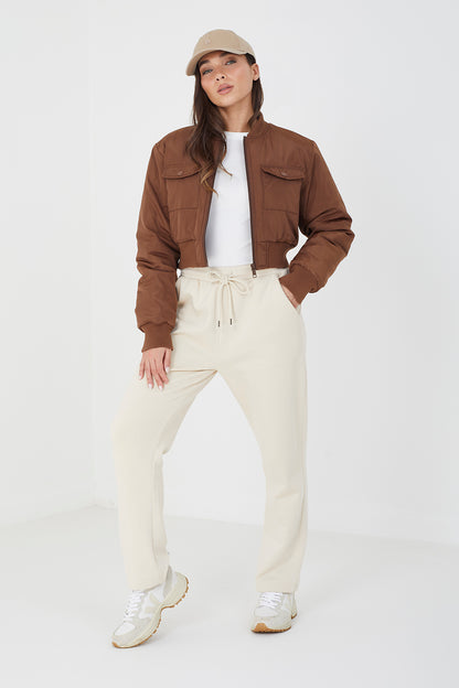 Brave Soul Tan Cropped Bomber Jacket - Tan Image 3