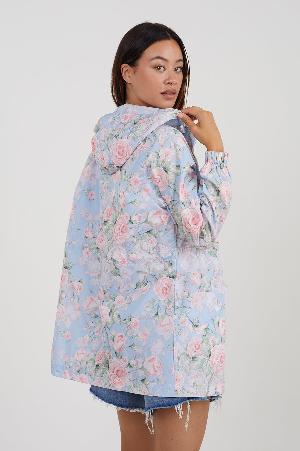 Brave Soul Blue Lightweight Showerproof Hooded Mac - Blue Image 3