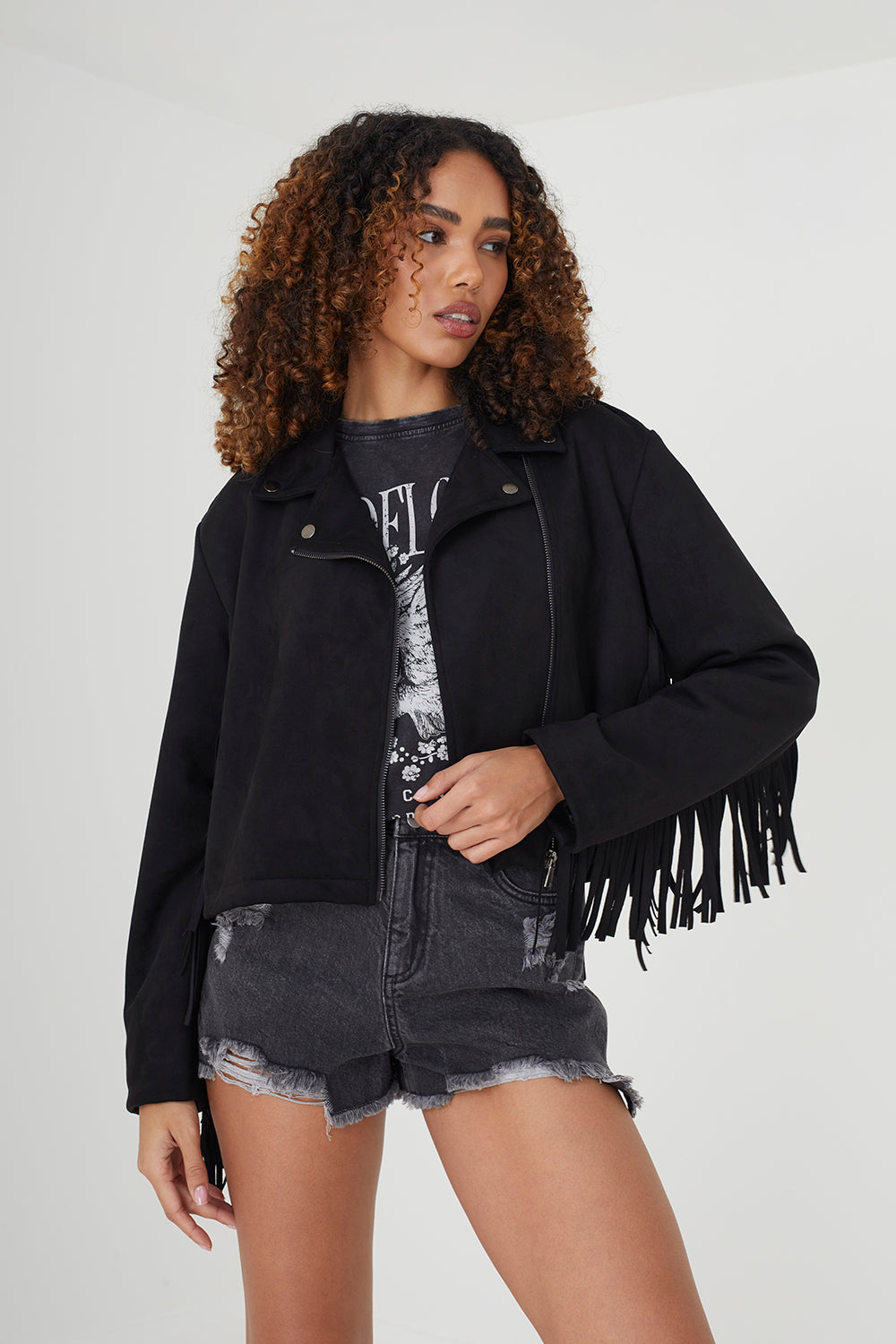 Brave Soul Black Faux Suede Biker Jacket - Black Image 1