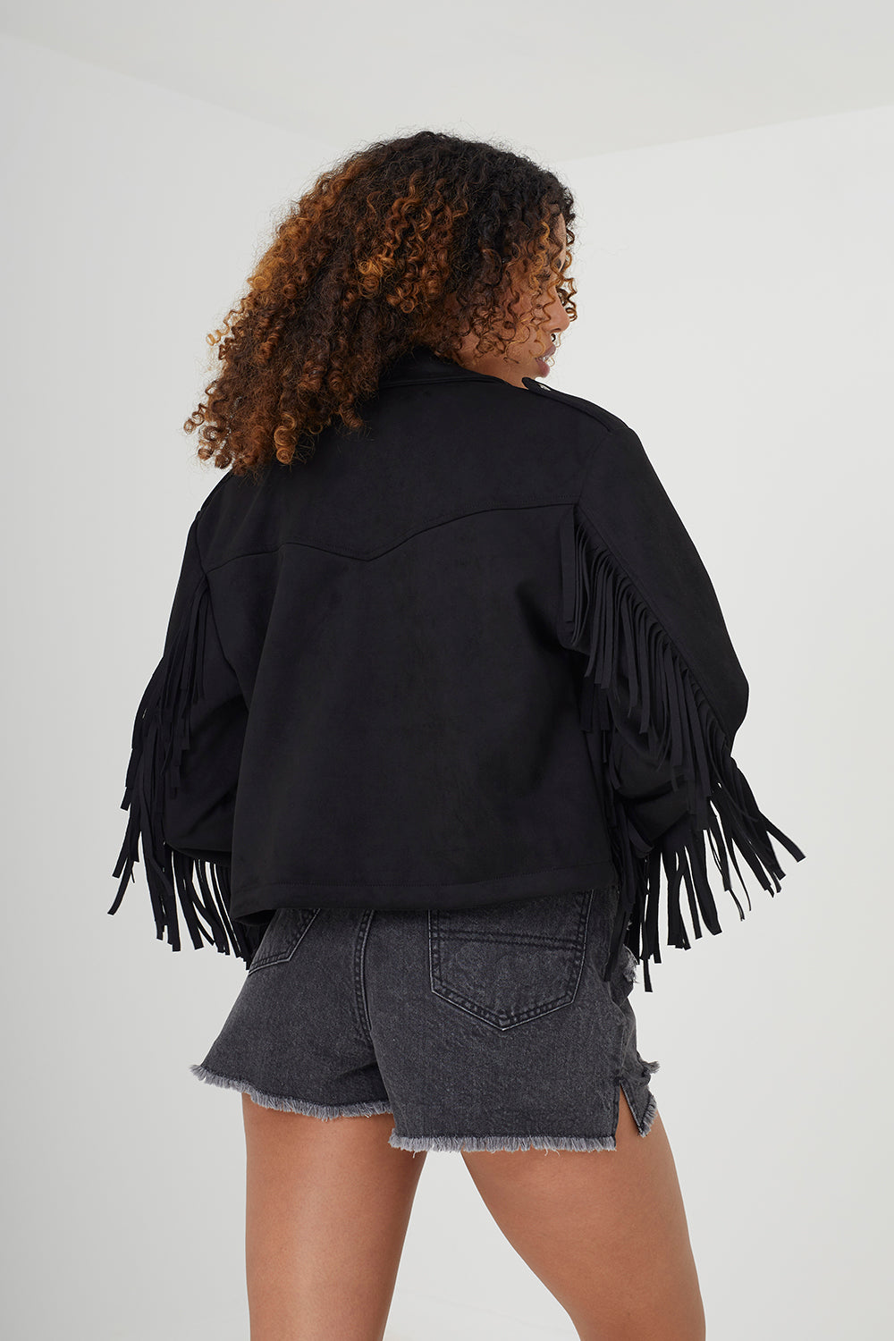 Brave Soul Black Faux Suede Biker Jacket - Black Image 2