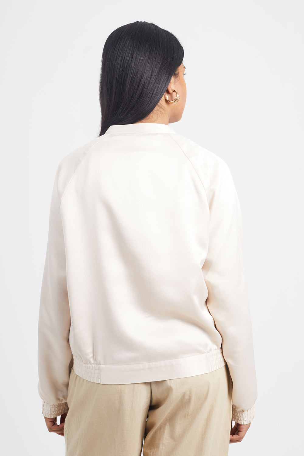 Brave Soul Ivory Satin Bomber Jacket - Ivory Image 2