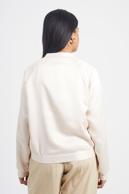 Brave Soul Ivory Satin Bomber Jacket - Ivory Image 2
