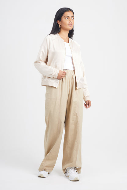 Brave Soul Ivory Satin Bomber Jacket - Ivory Image 3