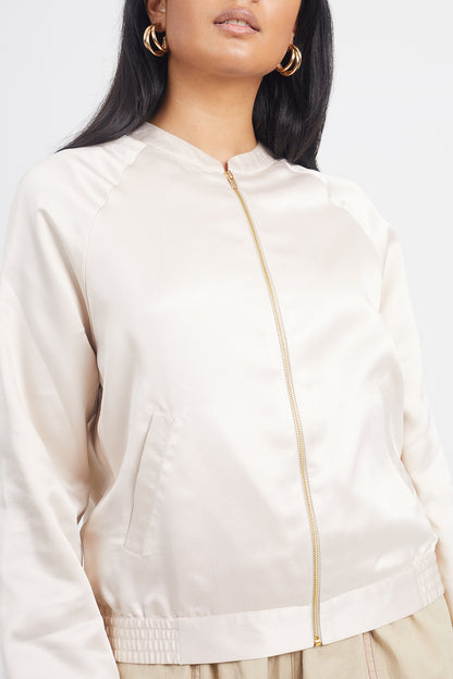 Brave Soul Ivory Satin Bomber Jacket - Ivory Image 4
