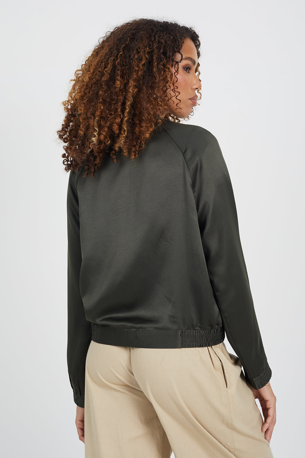 Brave Soul Khaki Satin Bomber Jacket - Khaki Image 2