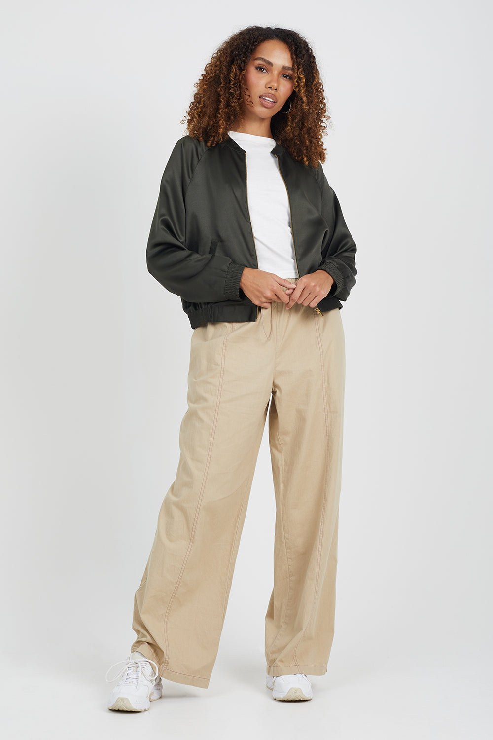 Brave Soul Khaki Satin Bomber Jacket - Khaki Image 3