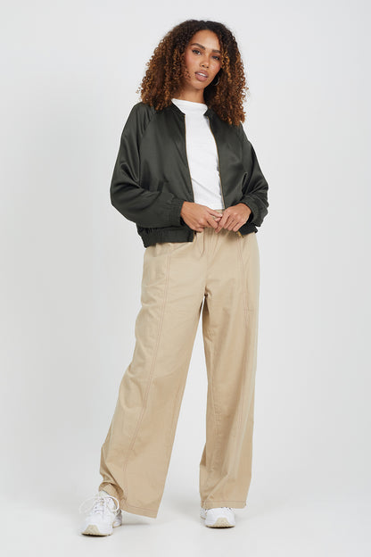 Brave Soul Khaki Satin Bomber Jacket - Khaki Image 3