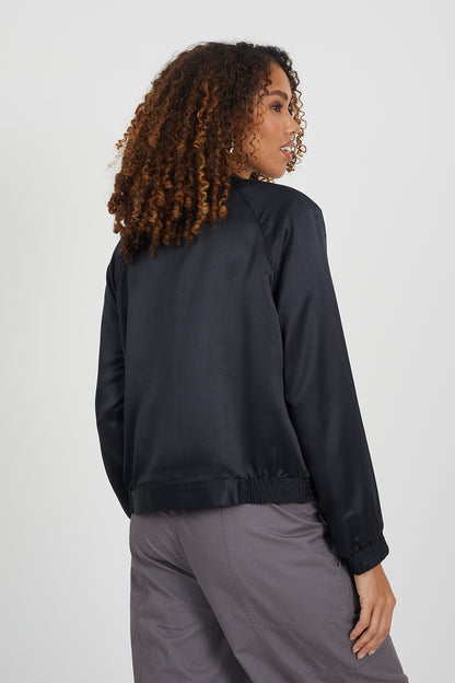 Brave Soul Black Satin Bomber Jacket - Black Image 2