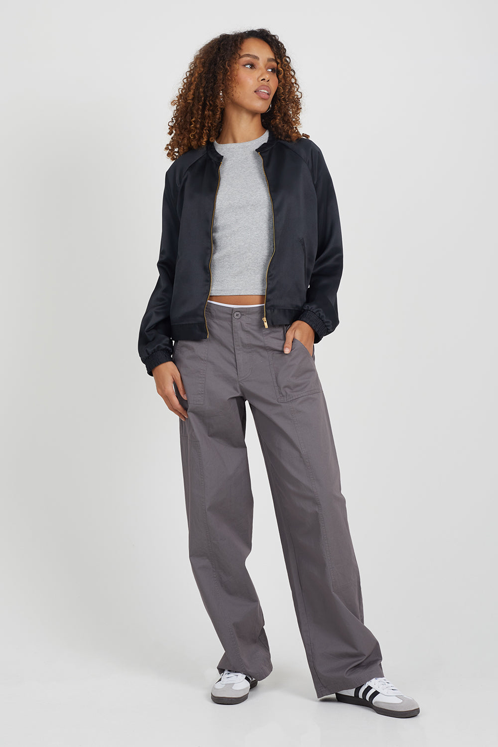 Brave Soul Black Satin Bomber Jacket - Black Image 3