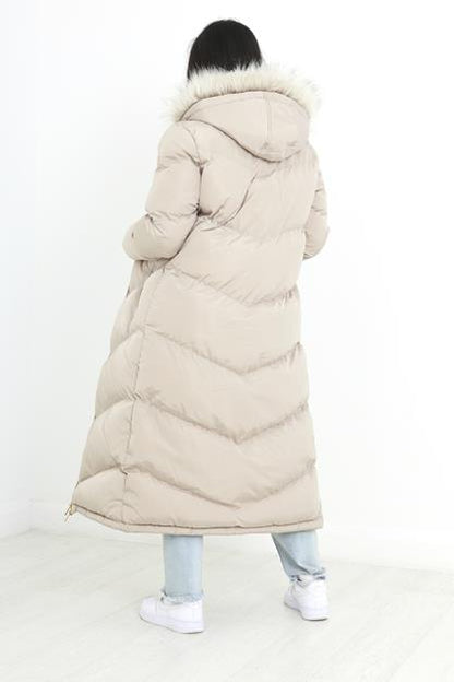 Brave Soul Stone Maxi Padded Hooded Jacket - Stone Image 2