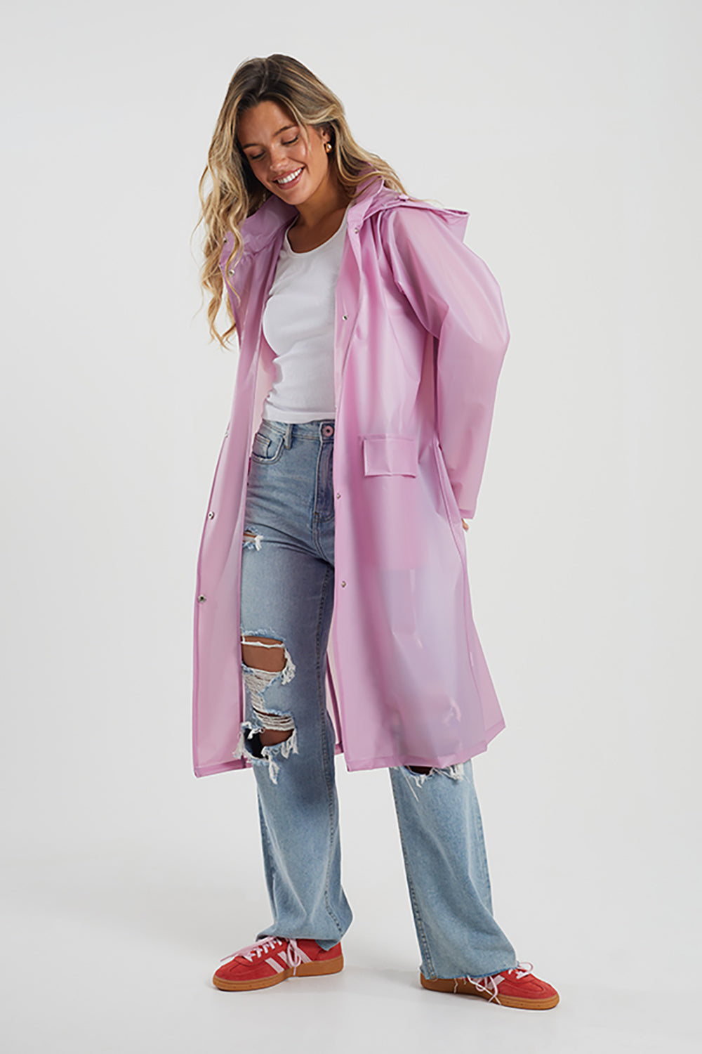 Brave Soul Lilac Cloudy Longline Rain Mac - Lilac Image 1