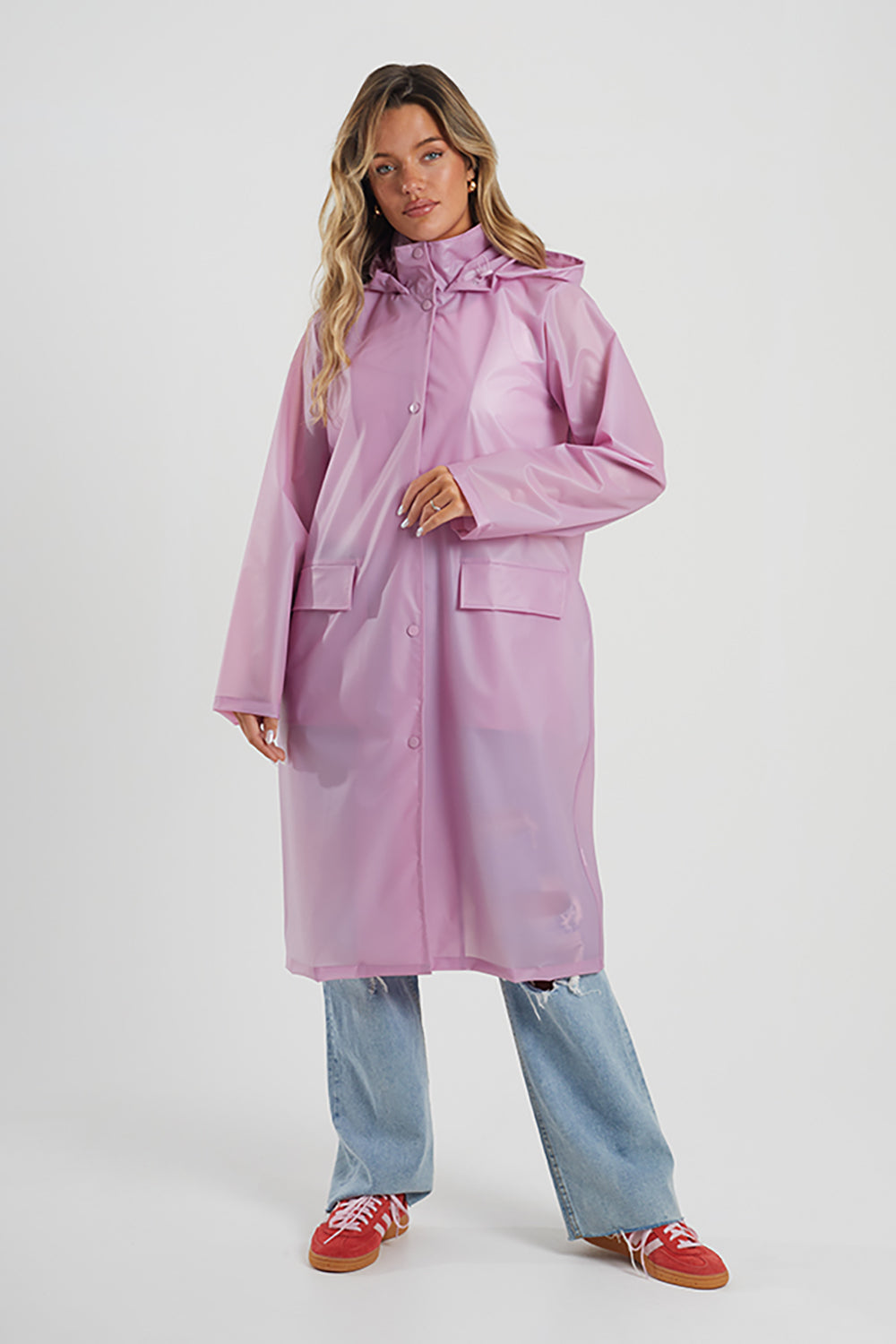 Brave Soul Lilac Cloudy Longline Rain Mac - Lilac Image 3