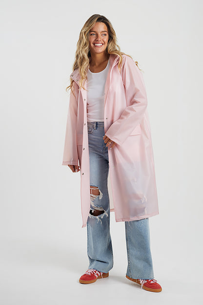 Brave Soul Pink Cloudy Longline Rain Mac - Pink Image 1