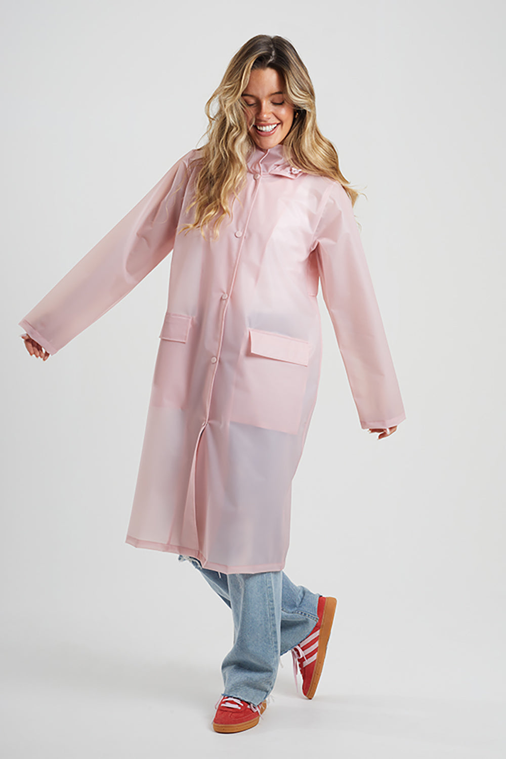 Brave Soul Pink Cloudy Longline Rain Mac - Pink Image 3