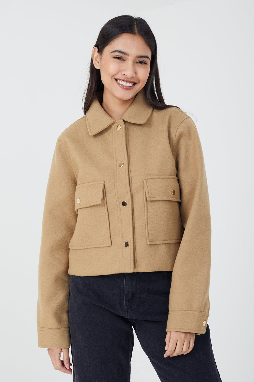 Brave Soul Beige Faux Wool Swing Jacket - Beige Image 1