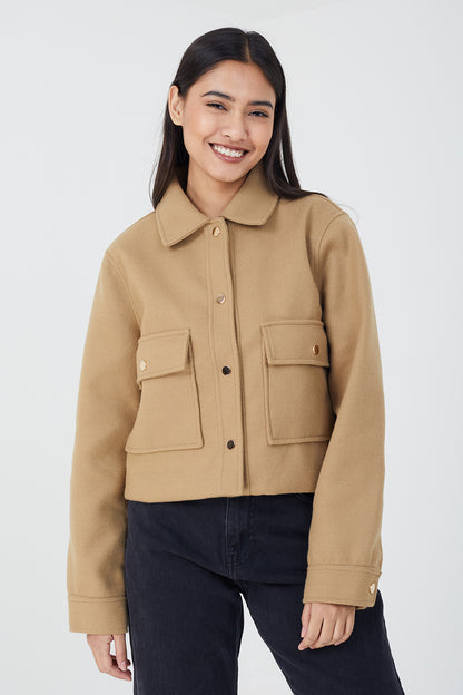 Brave Soul Beige Faux Wool Swing Jacket - Beige Image 1