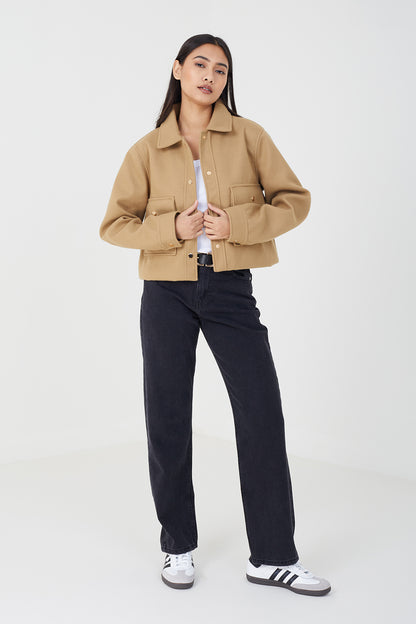 Brave Soul Beige Faux Wool Swing Jacket - Beige Image 3