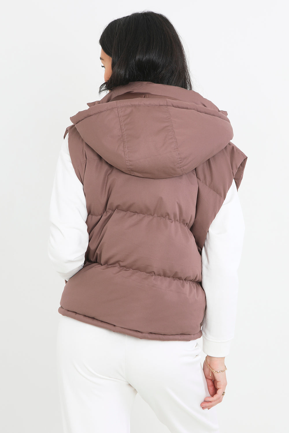 Brave Soul Brown Cropped Hooded Padded Gilet - Brown Image 2