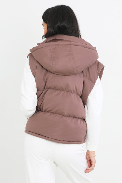 Brave Soul Brown Cropped Hooded Padded Gilet - Brown Image 2