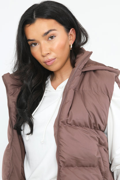 Brave Soul Brown Cropped Hooded Padded Gilet - Brown Image 3