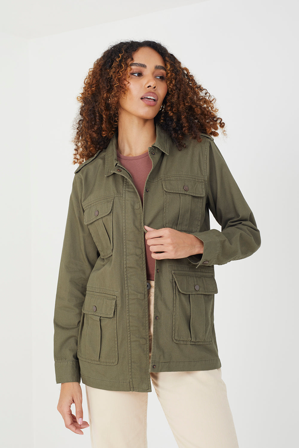 Brave Soul Khaki Cotton Utility Jacket - Khaki Image 1